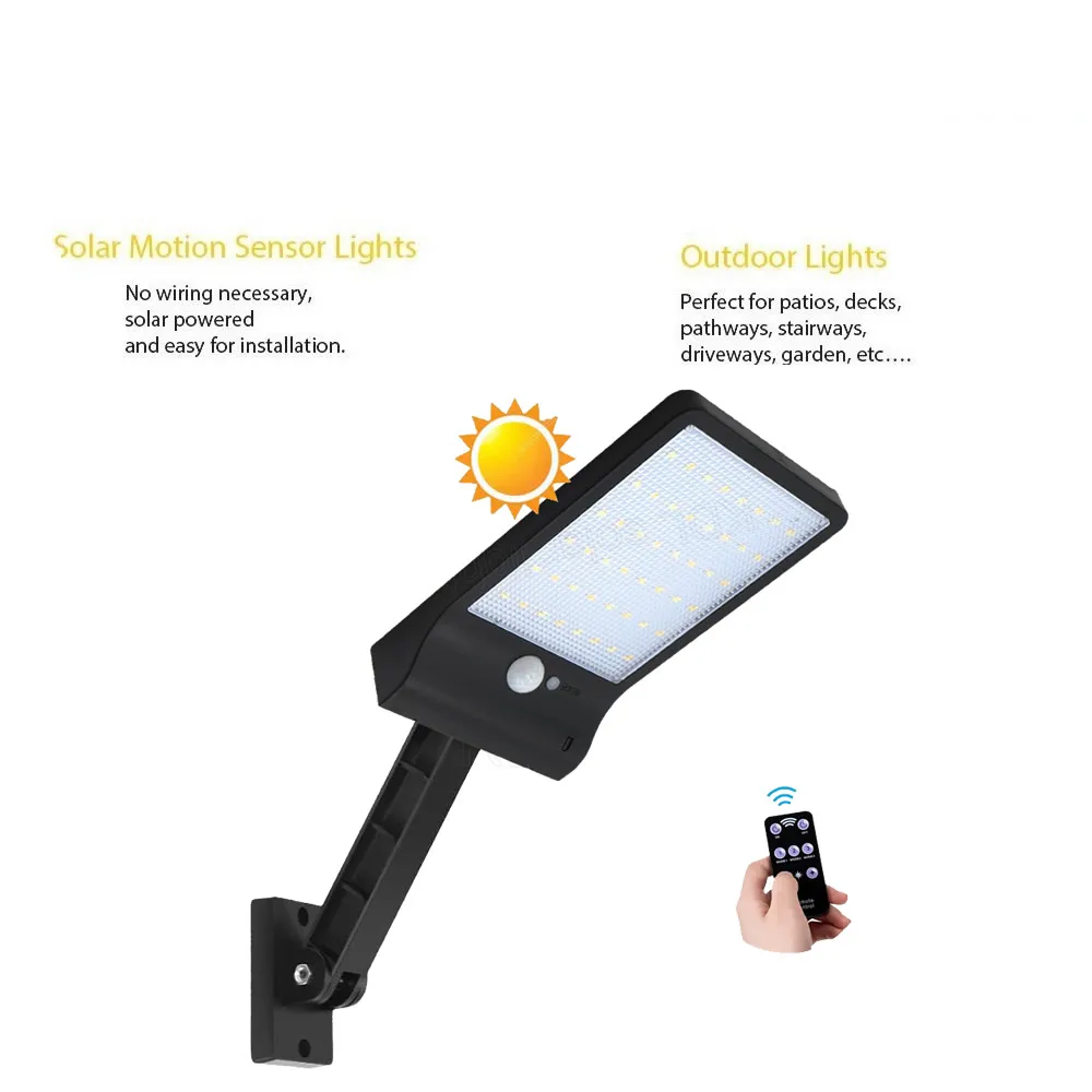 

remote control rotate bracket solar street light 48 LED Solar Light Three Modes Black White Waterproof Outdoor Garden Wall Fence