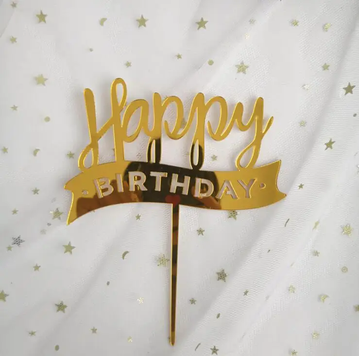 Золотой черный розовый Золотой флэш торт Топпер вечерние принадлежности акриловые Топпер для торта «С Днем Рождения» для кекса День рождения украшения - Цвет: As Picture