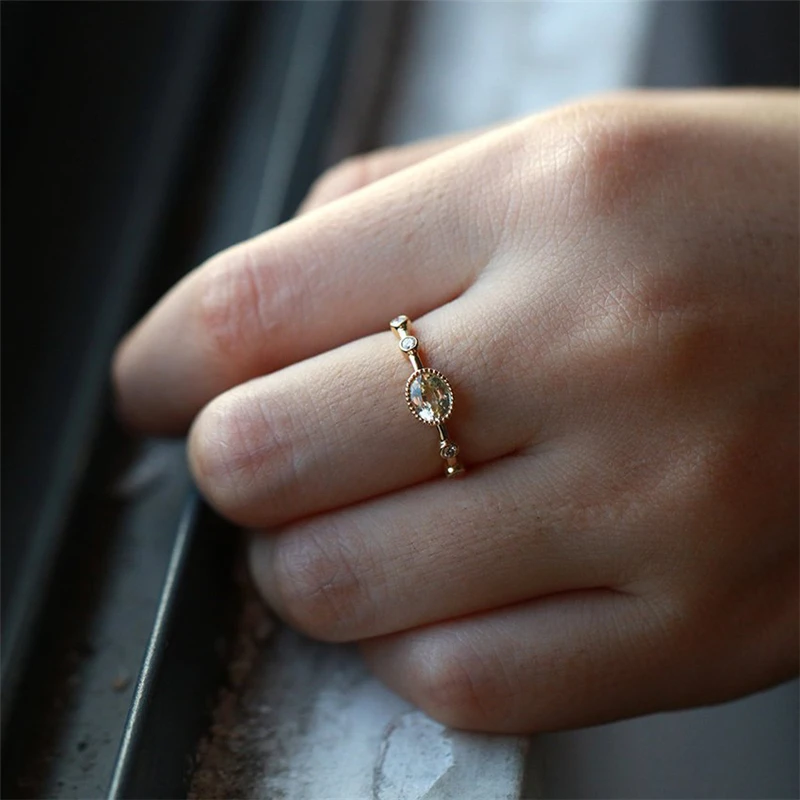 Fashion Gold Color Oval Cut Zircon Rings for Women Engagement Wedding Rings Jewelry Promise Anniversary Gifts bague femme Q4