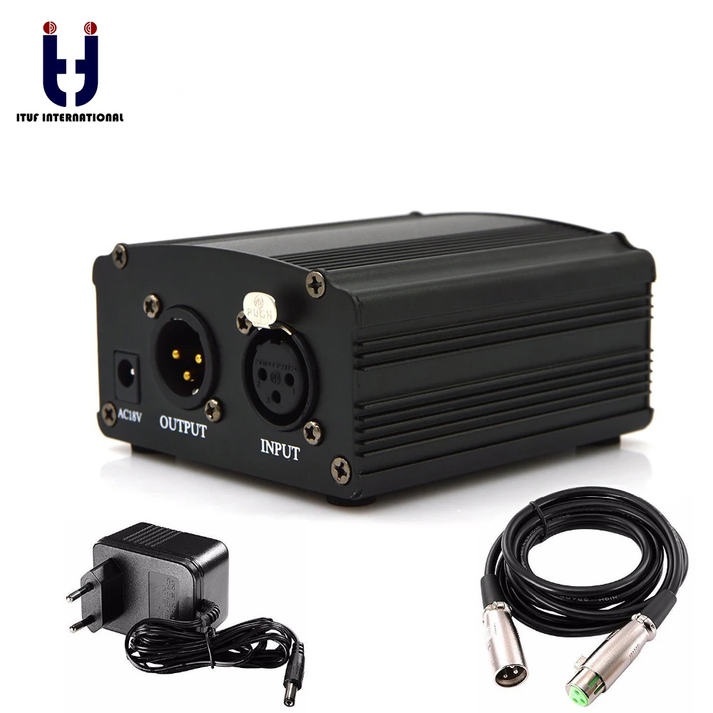

ITUF New 1- Channel 48V Phantom Power Supply w/ Adapter XLR Audio Cable for Condenser Micro Microphone Recording Equipment