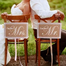 OurWarm el Sr. Y la Sra. Boda silla signos arpillera con encaje Banner boda silla Dcoration el Sr. Y la Sra. Boda decoración para fiesta de boda