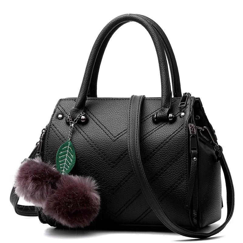 Korean Style Fashion Ladies Elegant font b Handbag b font Wove Pattern Fur Ball Women Casual