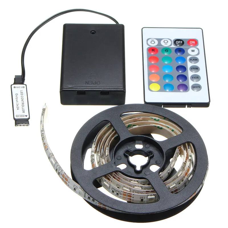 

30/50/100/150/200cm Flexible lamp RGB LED Strip Light 5050 SMD Battery Powered Remote Control