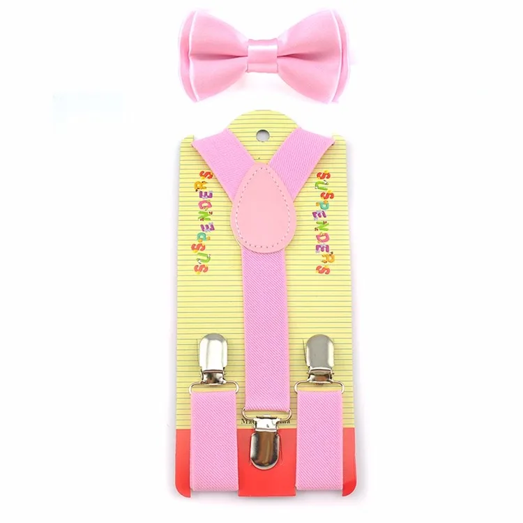 Модная детская одежда для мальчиков Обувь для девочек "Телесный розовый" узор 22 Цвет эластичные Подтяжки для женщин и галстук-бабочку набор