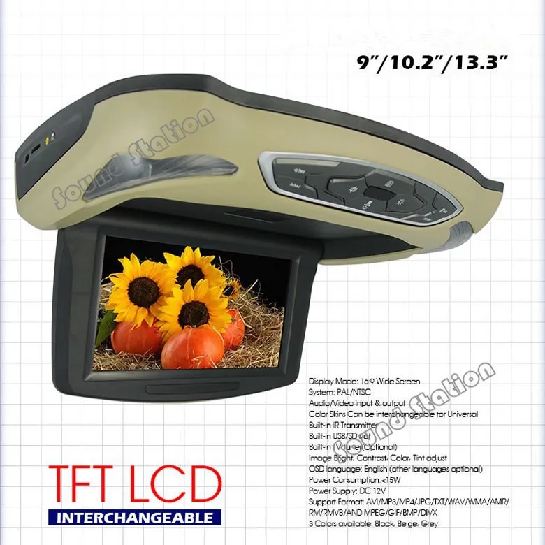 

10.2 Inch Roof Mount Car LCD Monitor Flip Down DVD Screen Overhead Multimedia Video Player Ceiling Roofmount Display