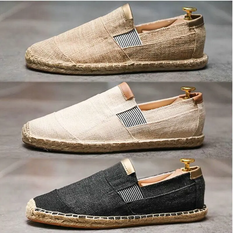 

Mens Shoes Espadrilles Fisherman Men Canvas Shoes Breathable Men's Loafers Slip On Solid Black White Hemp Wrap shoes A21-08