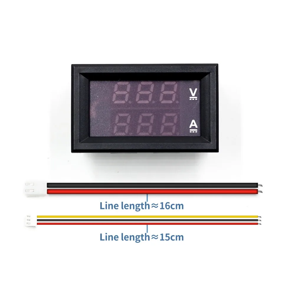 Mini Digital Voltmeter Ammeter DC 100V 10A 50A 100A Panel Amp Volt Voltage Current Meter Tester 0.56" Blue Red Dual LED Display