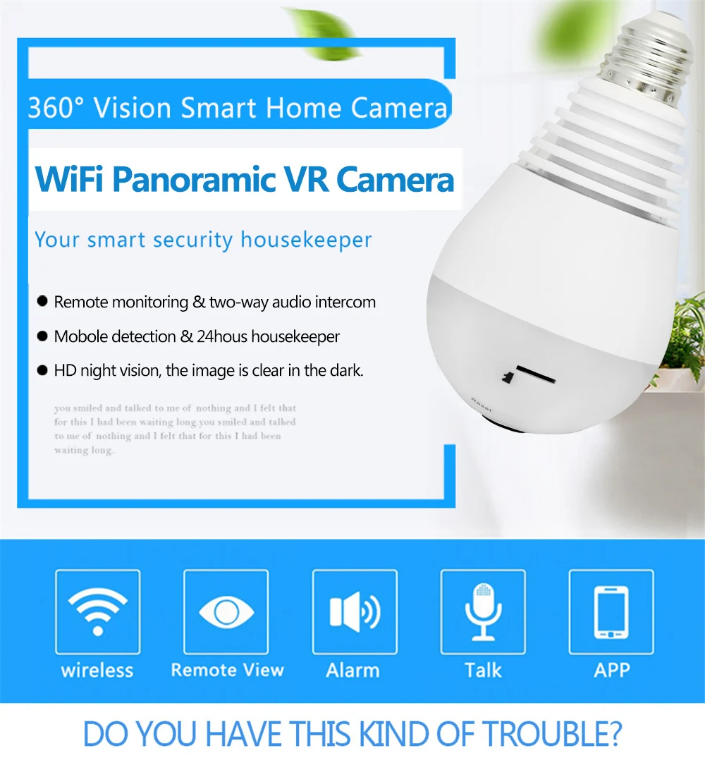 Wistino 960P Wireless VR Panoramic IP Camera Bulb Light Wifi FishEye 360 degree CCTV Surveillance Security Monitor Comone 1 (3)