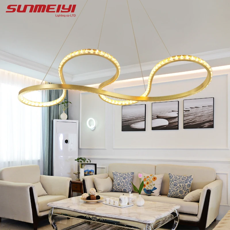 

New Design LED Crystal Pendant Lights Gold lustre moderno For Living Room Dining Room cristal Ceiling Hanging Fixture
