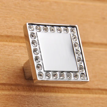

25mm Modern Furniture Drawer dresser Cabinet Wardrobe Knobs Silver Zinc alloy Cabinet Knobs Hardware with Glass Crystal