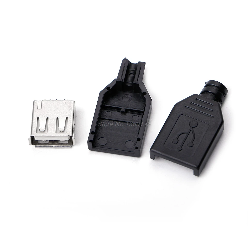 

10 Sets Type A Female USB 4 Pin Plug Socket Jack Connector w/Black Plastic Cover DIY