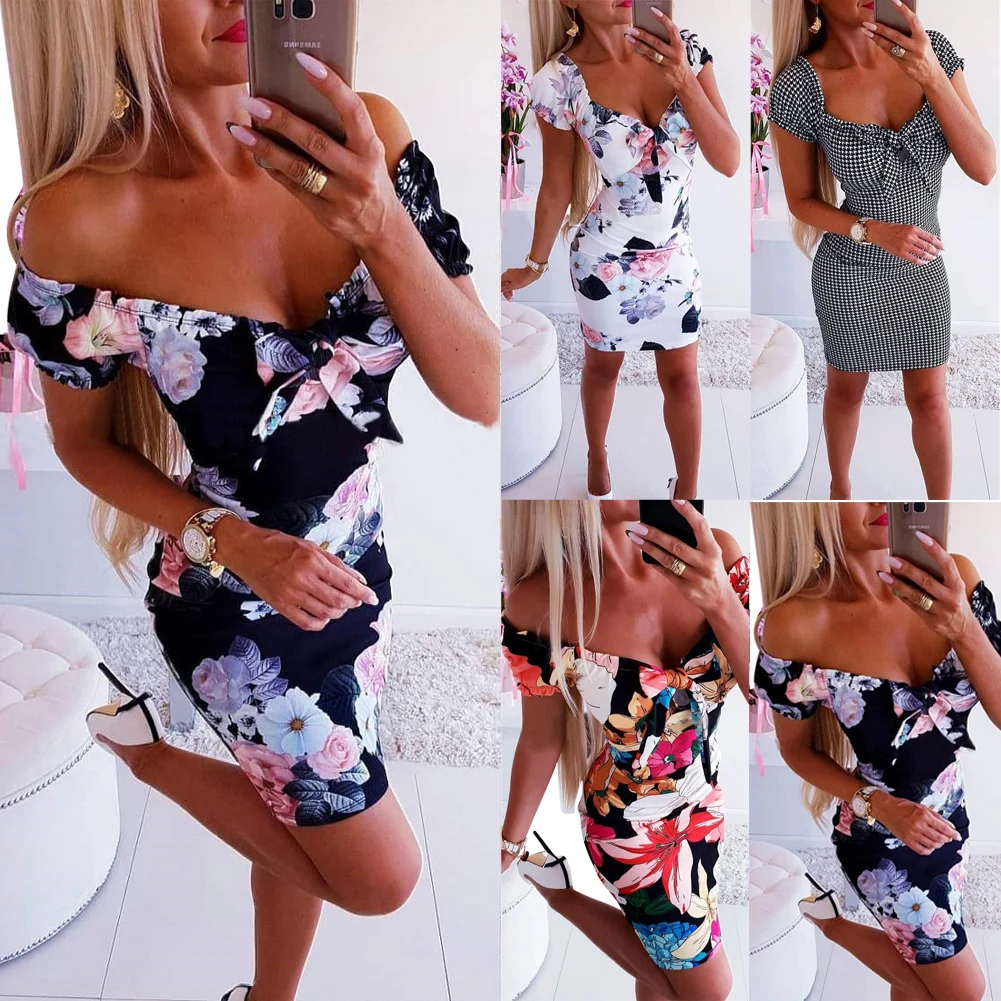 2019 Summer Sexy Print Women Dresses Bandage Bodycon Casual Sleeve Evening  Party Floral Club Mini Dress US|Dresses| - AliExpress