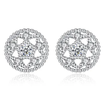 

100% 925 sterling silver fashion shiny crystal round sunflower ladies`stud earrings jewelry female birthday gift drop shipping
