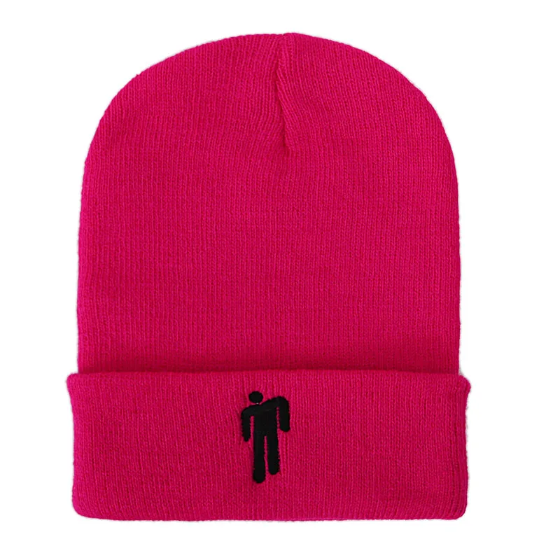 Billie Eilish Beanies, зимние шапки для женщин, для маленького человека, вязаные шапки с вышивкой, Мужская Осенняя шапка, женская шапка в стиле хип-хоп, шапочка - Цвет: Rose Red Cap
