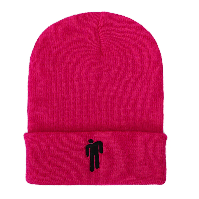 Rose Red Cap Billie Eilish Beanies, зимние шапки для женщин, для маленького человека, вязаные шапки с вышивкой, Мужская Осенняя шапка, женская шапка в стиле хип-хоп, шапочка - Цвет: Rose Red Cap