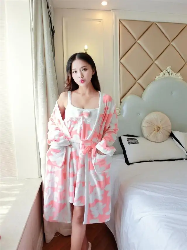 Брендовая зимняя фланелевая Женская пижама, юбка, одежда для сна, теплая ночная рубашка, женская пижама с принтом