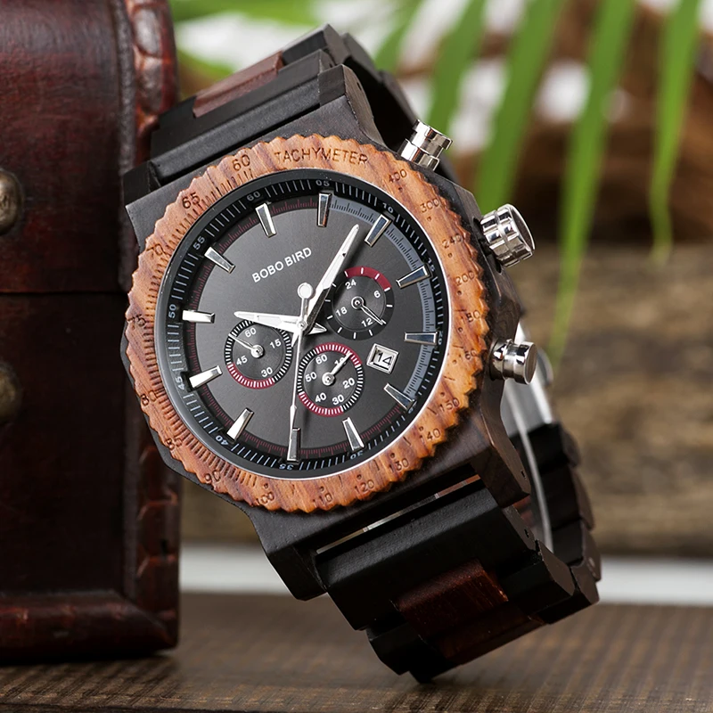Big Size Wood Watch BOBO BIRD Men Fashion Luxury Wristwatch Timepiece Chronograph Date Display relogio masculino In Box L-R15