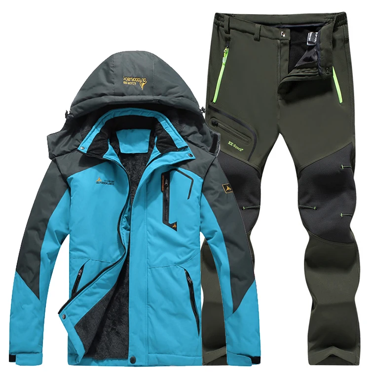 Полярный светильник для мужчин, Зимний водонепроницаемый, для рыбалки, термо-брюки, куртки для походов, Походов, Кемпинга, катания на лыжах, альпинизма, Открытый комплект, 6XL костюм