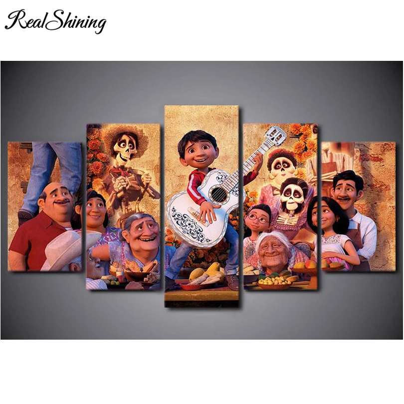 

REALSHINING 5pcs DIY Diamond Painting Diamond Embroidery cartoon coco family Full Rhinestone 5D Mosaic Cross Stitch FS1554