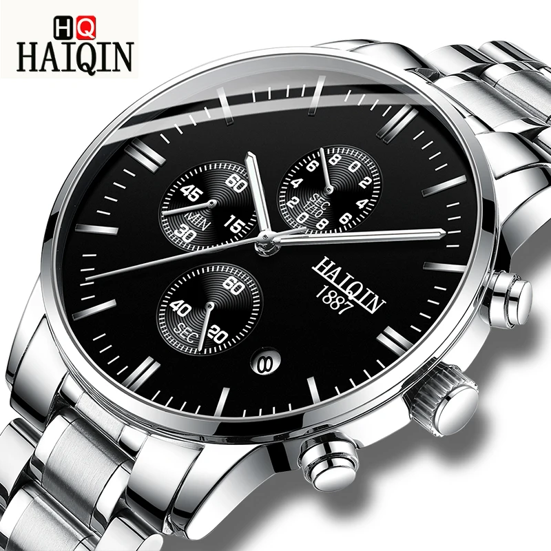 

HAIQIN Quartz Watch New Casual Business Wristwatch Waterproof Clock Calendar Luxury Full Steel Sport Watch Men Relogio Masculino