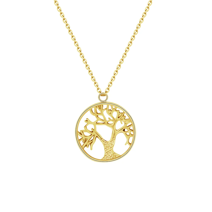 

Vintage Tree Of Life Charm Necklace Women Men Boho Jewelry Stainless Steel Ketting Rose Gold Geometric Round Maxi Colar Feminino