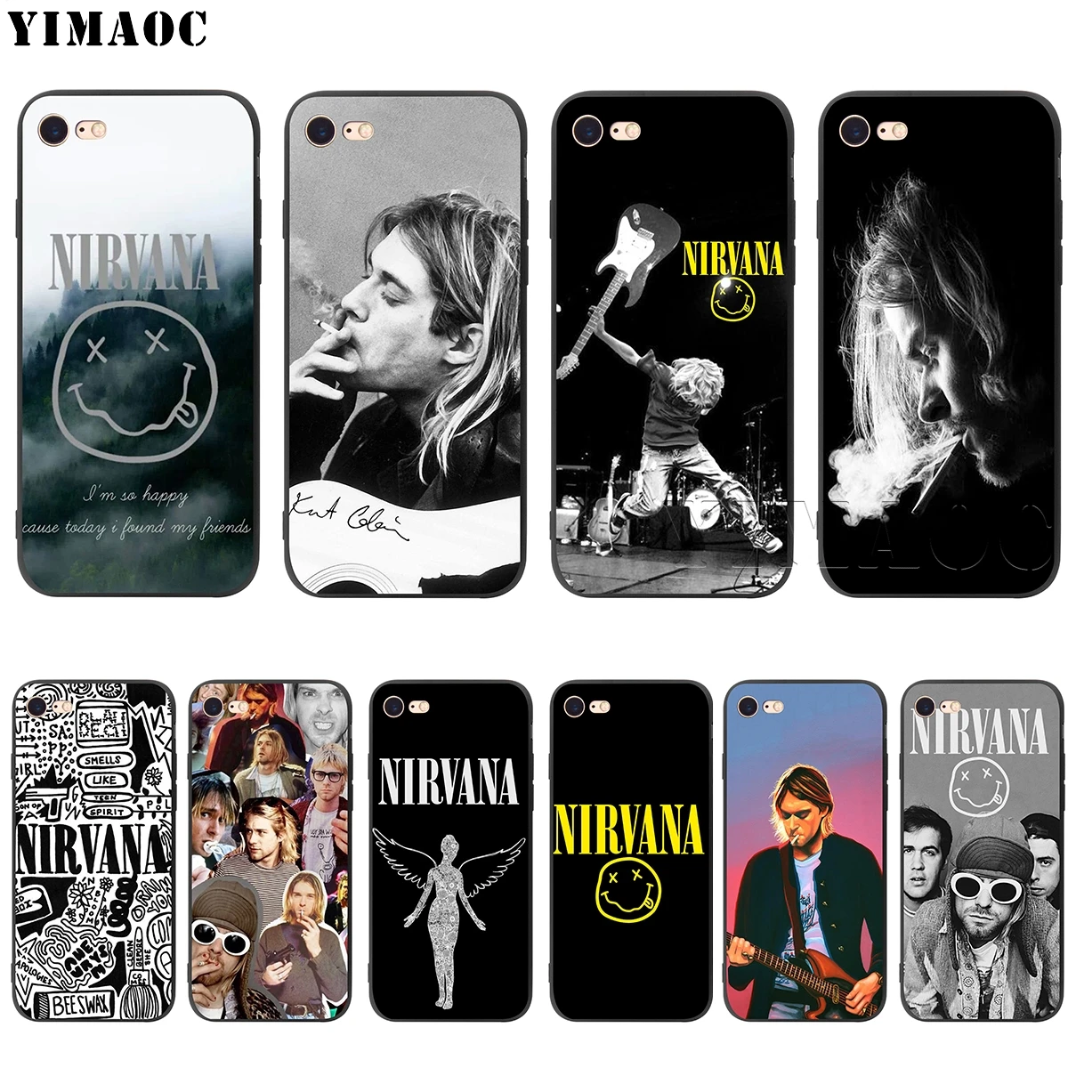 

YIMAOC Nirvana Kurt Cobain Silicone Soft Case for iPhone 11 Pro XS Max XR X 8 7 6 6S Plus 5 5S SE