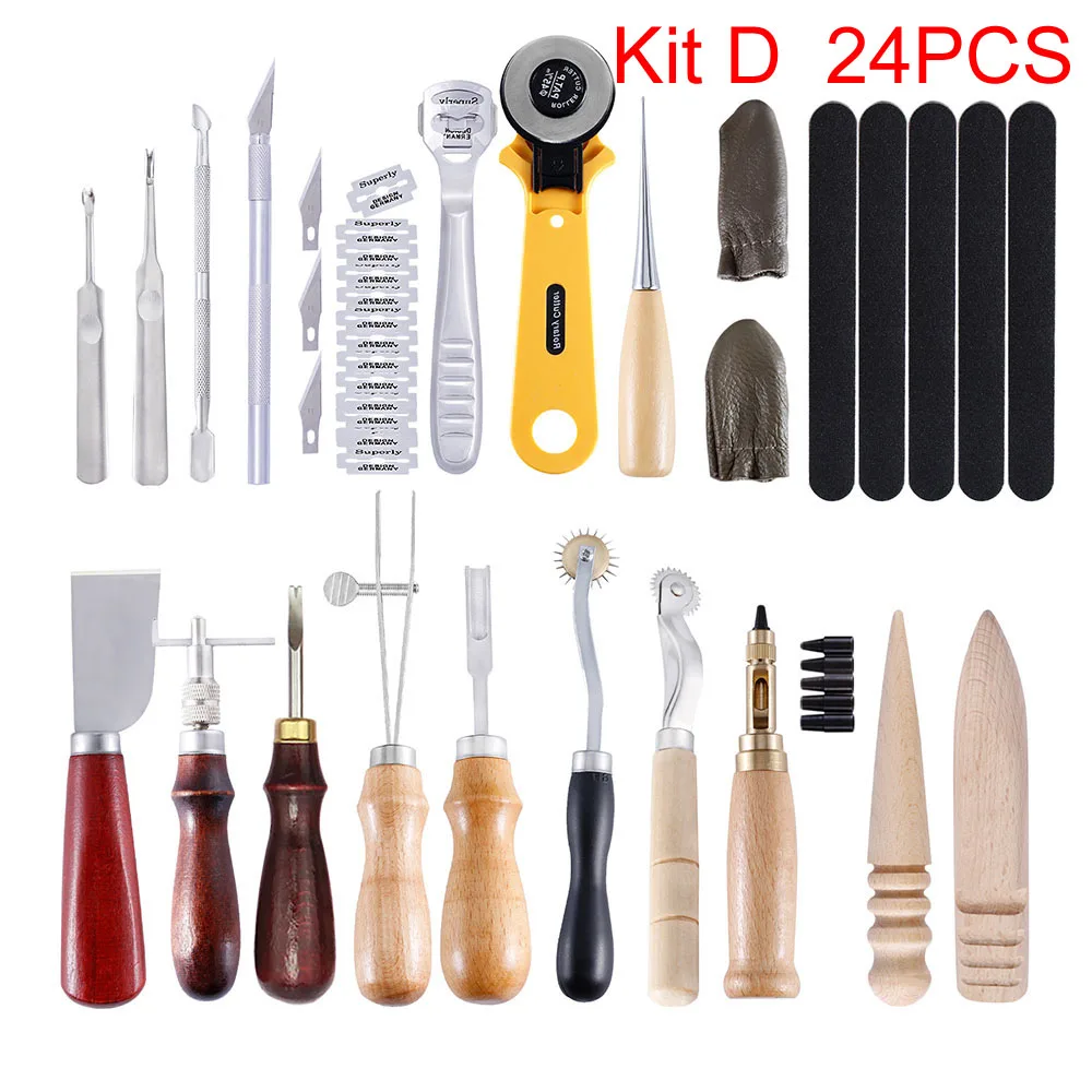 Leather Craft Tools Kit Hand Sewing Stitching Punch Carving Hole Saddle Groover DIY