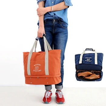 

INS 2018 Multi-functional Travel Duffle Shoe Bag High Capacity Hand Bag Soft Canvas Lady Bag Easy Carry Travel Bag For Women