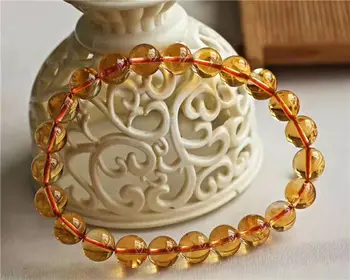 

FREE SHIPPING Natural Citrine Quartz Crystal Round Bead Stretch Bracelet 8.3mm AAA