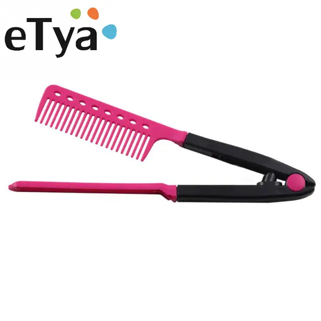 1pc Women Ladies V Type Hair Straightener Comb Curly Straight Hair