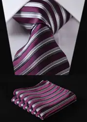 Ts256p8 фиолетовый серый в полоску 3.4 "100% шелк свадебные жаккардовые Для мужчин галстук Карманный квадратный платок Набор костюм
