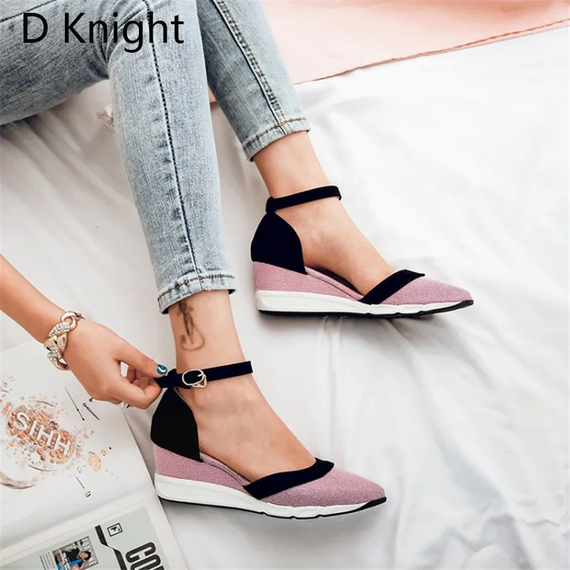 Women Wedges Sandals Mixed Color Block Platform Wedge Heel Ankle Strap Summer Lady High Heels Sandal Closed Toe Pump Shoes Woman (9)