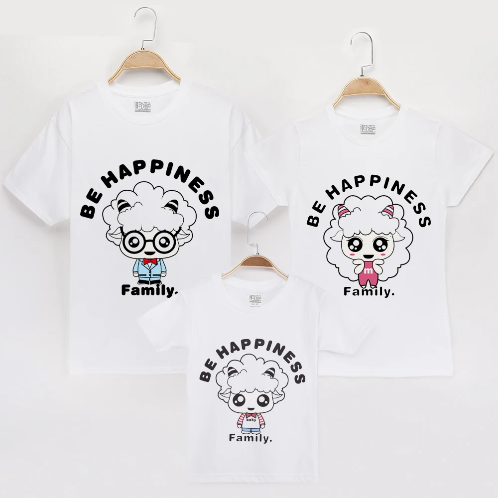 

2019 Family Matching Outfits Clothing T-shirt Sheep Cartoon 100% Cotton Mother And Daughter Baby Mommy And Me T Shirts Tops Tee