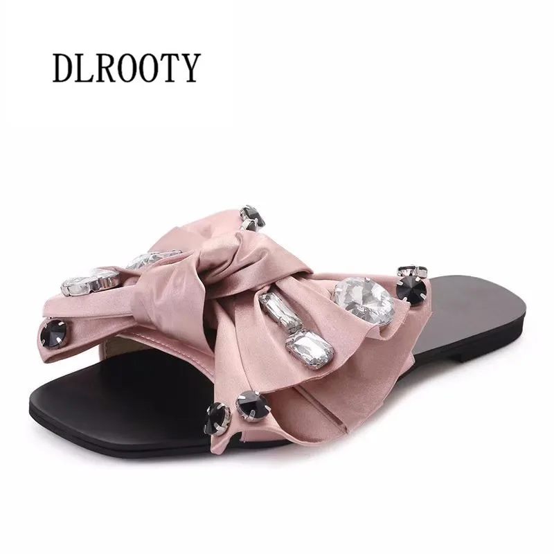 

Woman Sandals Shoes Slippers 2018 Summer Style Butterfly-knot Peep Toe Slides Slip On Fashion Solid Crystal Casual Comfortable