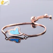 CSJA Золотой Цвет Огненный Опал Любовь сердце кулон браслеты для пары Подарок на годовщину кубический цирконий Регулируемый Mujer Pulseras F464