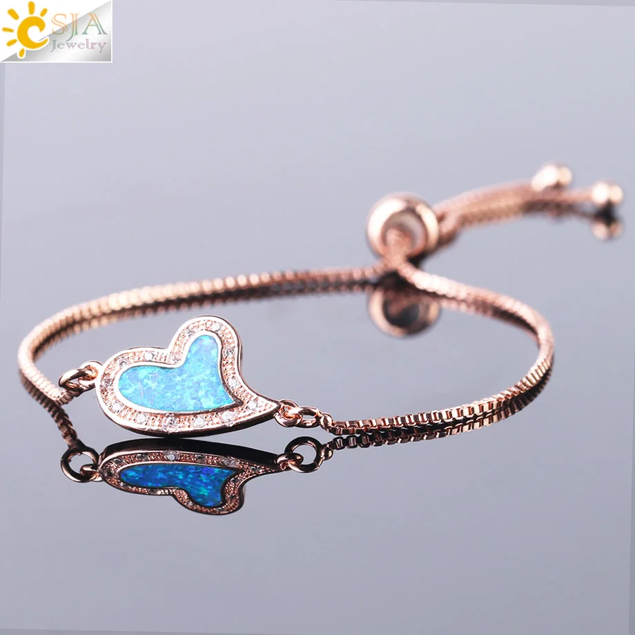 

CSJA Gold Color Fire Opal Love Heart Pendant Bracelets for Couple Anniversary Gift Cubic Zirconia Adjustable Mujer Pulseras F464