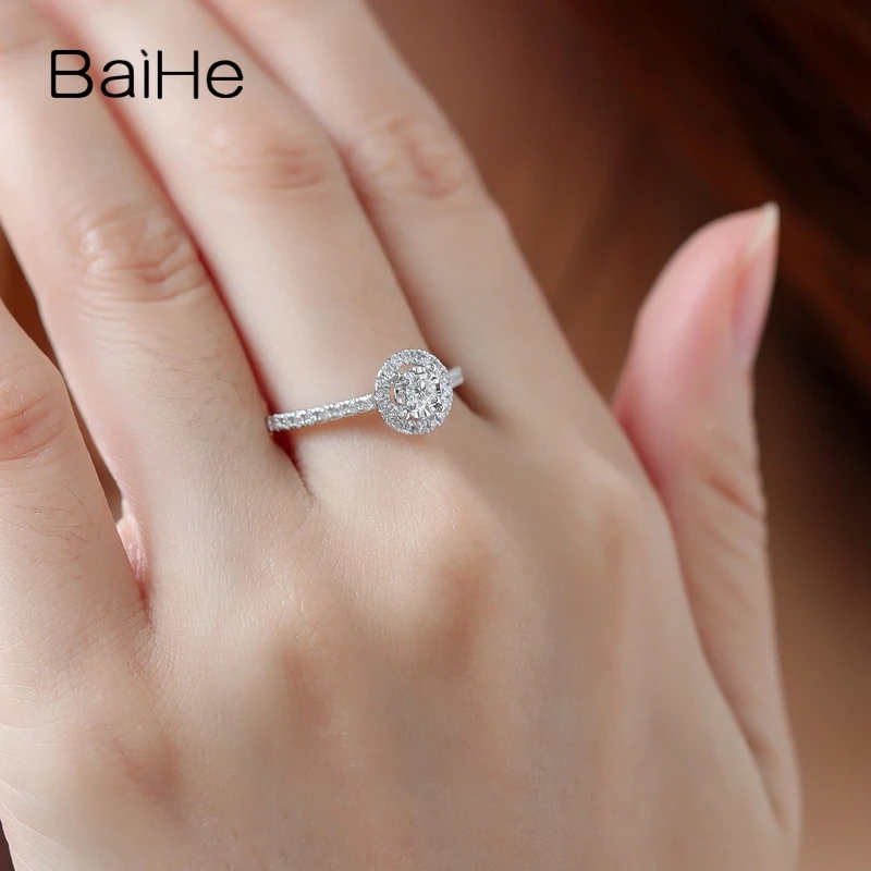 BAIHE, 14 к, белое золото, всего 0.33ct, сертифицировано H/SI, натуральные бриллианты, обручальное кольцо для женщин, модное Ювелирное кольцо