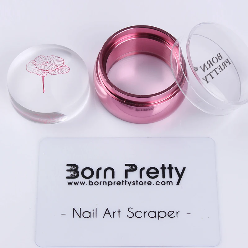 1Pc Rose Gold Nail Stamper Chess Clear Jelly Silicone Head with Cap BORN PRETTY Scraper