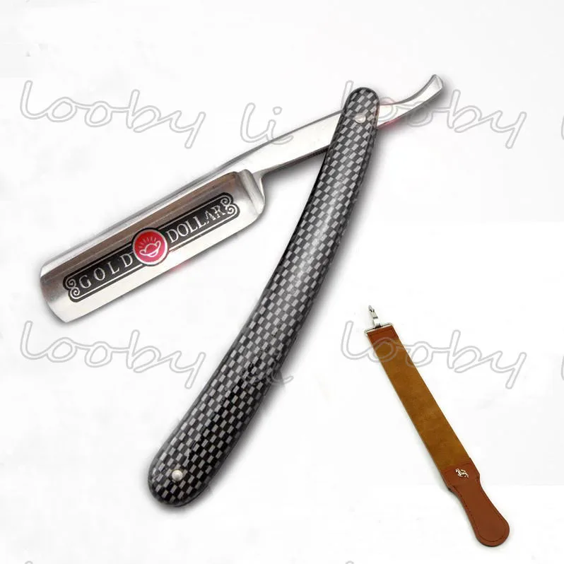 2pc Folding Shaving Straight Knife Barber Razor with Leather Sharpener Strop