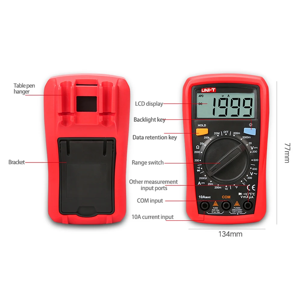 UNI-T Digital Multimeter AC DC Voltmeter Ammeter Resistance Palm Size Professional Electrical Handheld Tester LCD Backlight
