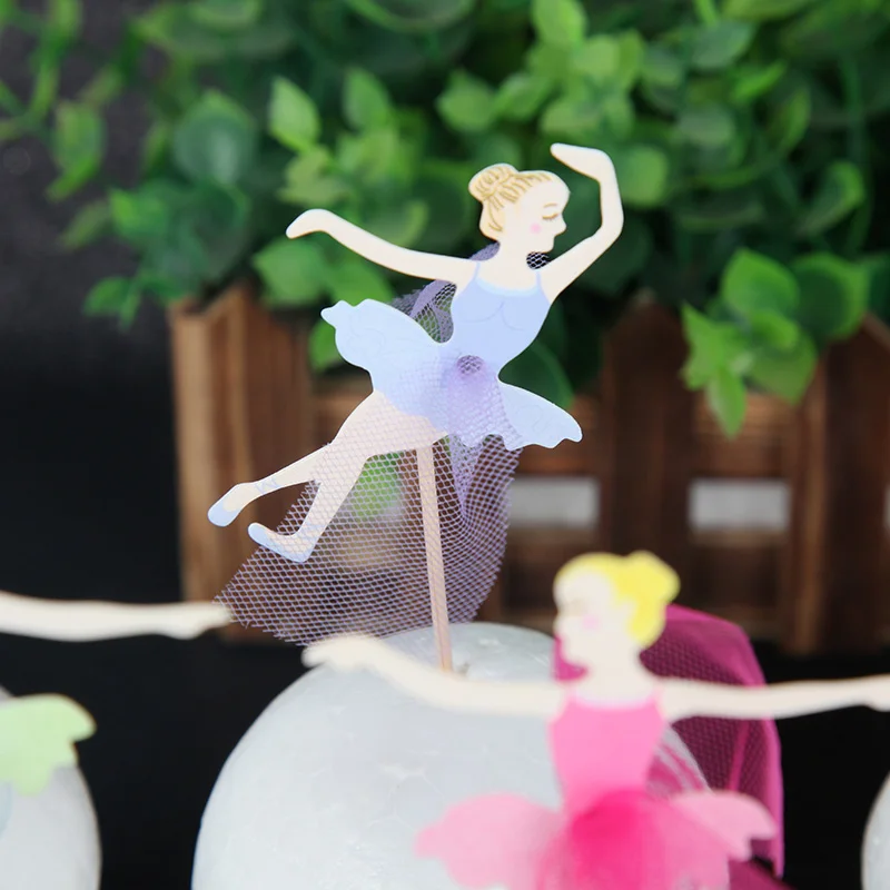 24pcs Dancing Girls Cupcake Cake Toppers Picks Ballet Girls Kids Birthday Party Decoration Supplies Baking Decoration