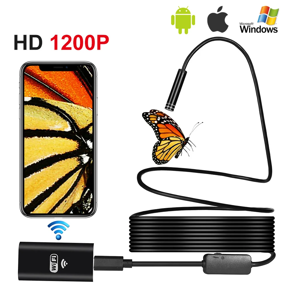 

1200P 2MP WIFI Endoscope Camera Mini Waterproof Hard Cable Inspection Camera 8mm 3in1 Android Borescope IOS For Iphone