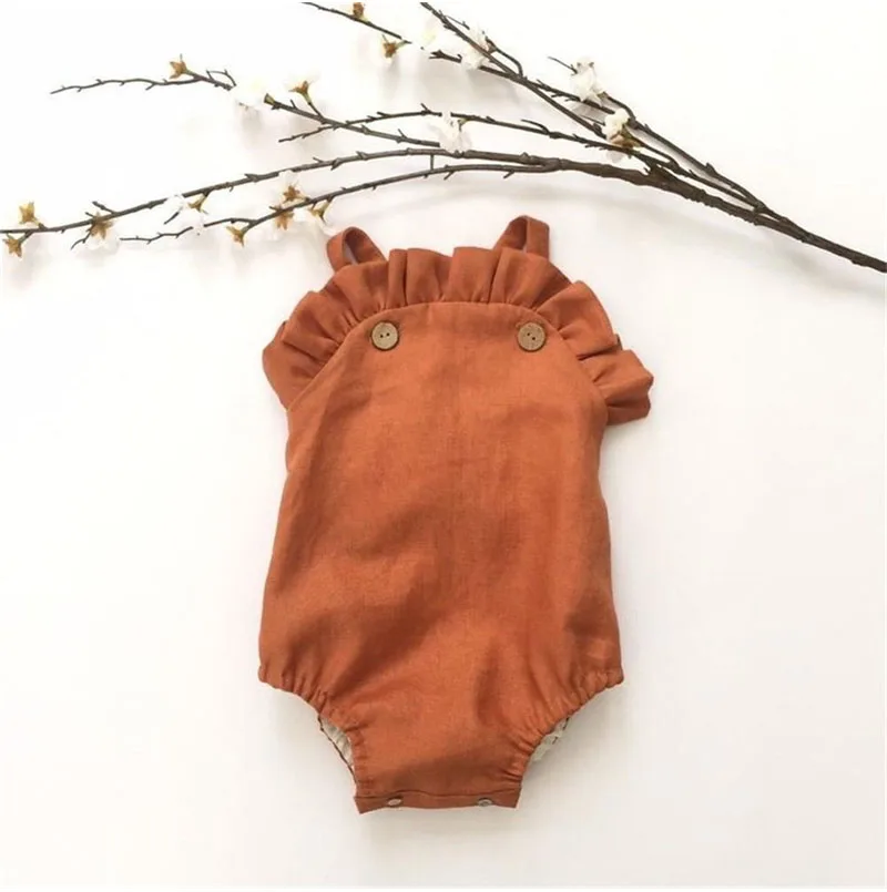 Летняя одежда для новорожденных девочек от 0 до 24 месяцев Милый хлопковый комбинезон с оборками, элегантный милый пляжный костюм без рукавов, милая Одежда для новорожденных