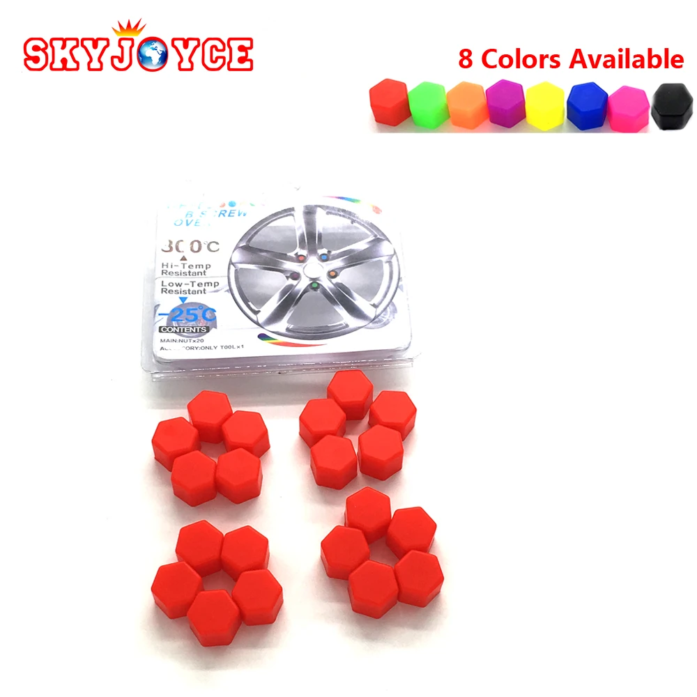 20pcs 171921mm auto Car Wheel Hub Screw Cover Silicone Nut Cap Bolt Rims Red Blue 3D Emblem Hexagonal Sticker socket wheel hub (1)