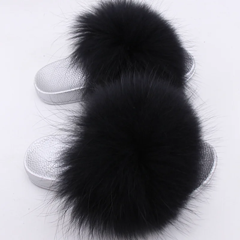 

SHANGPREE New 2019 Women Furry Slippers Hot Ladies Cute Plush Fox Hair Fluffy Slippers Spring summer shoes woman zapatos mujer
