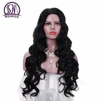 

MSIWIGS 26 Inch Long Wavy Wigs Black Color Natural Hair Wig Soft Synthetic Wig for Black Women Heat Resistant
