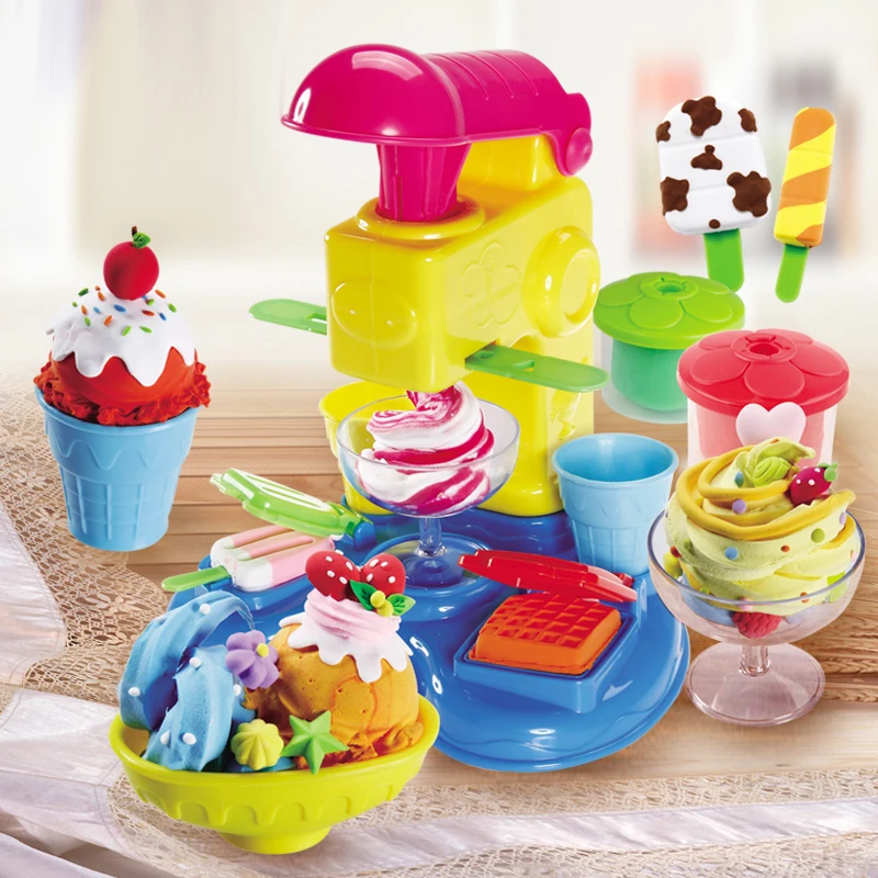 

Play-muds 2018 Color Clay Set Child Plasticine Mould Tool Ultra Light Clay Ice Cream Noodle Machine DIY Girl Toys