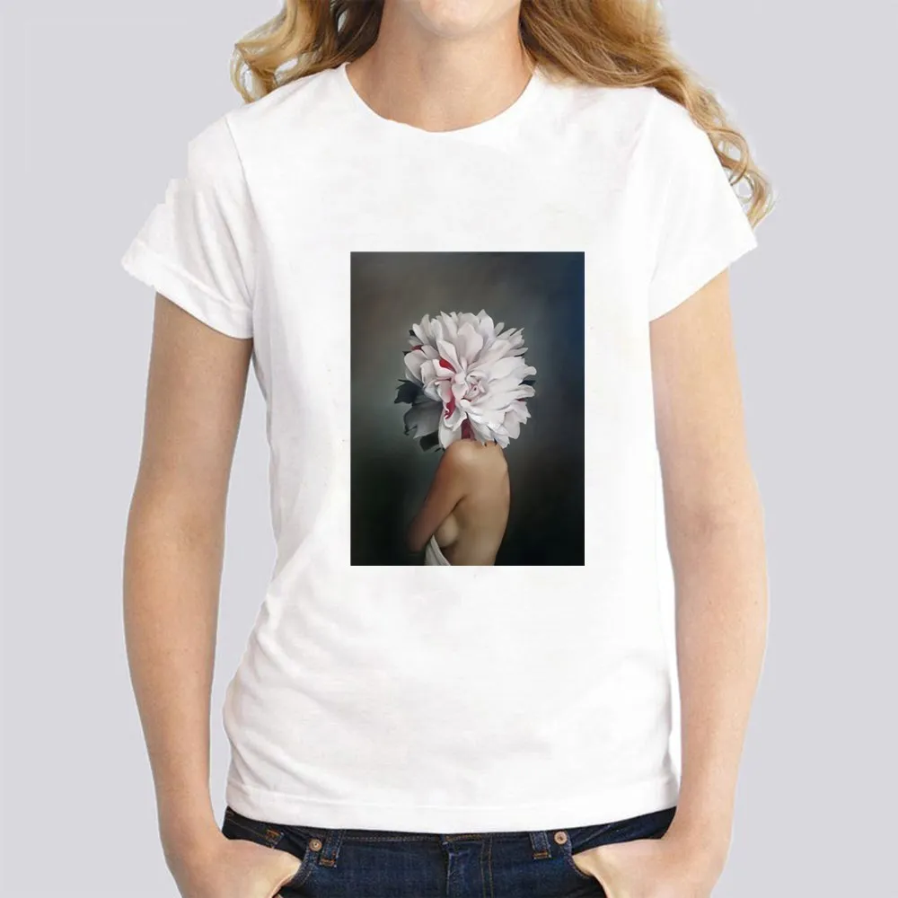 

T-Shirt Women female Printing Short Sleeves t shirt tshirt Harajuku Aesthetics Sexy Flowers Feather Print Couple
