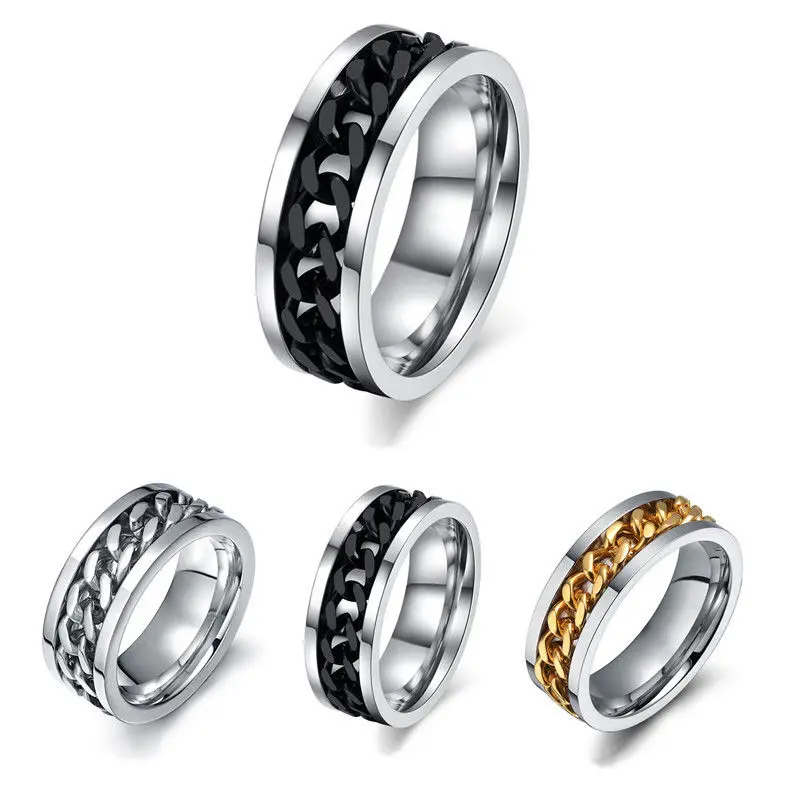 

1PC Rotatable Chain Ring For Men Women Titanium Stainless Steel Flexible Casual Wedding Finger Rings Male Jewelry Accessory Gift