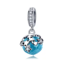 

925 Sterling Silver Moon Charm Dazzling Star Blue Crystal Pendant Charms Fit Original Pandora Bracelet for Women Jewelry